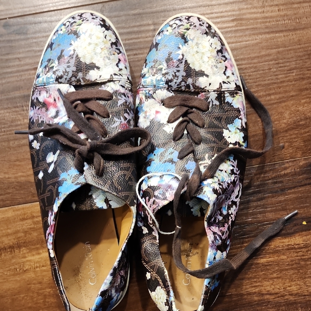 Calvin Klein Brown and Blue Sneakers with Floral Design